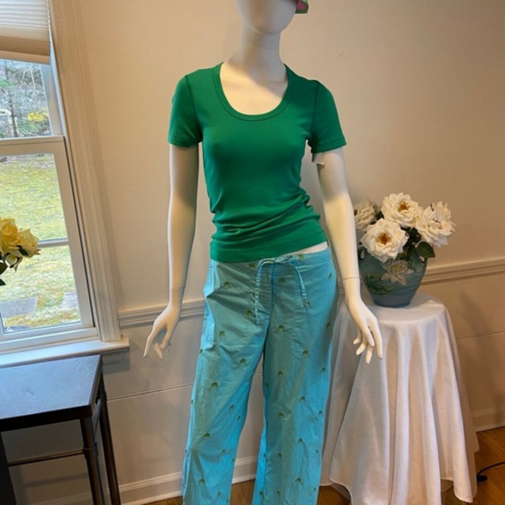 Lilly Pulitzer Turquoise Embroidered Wide Leg Pants Size 4 - Picture 7 of 7